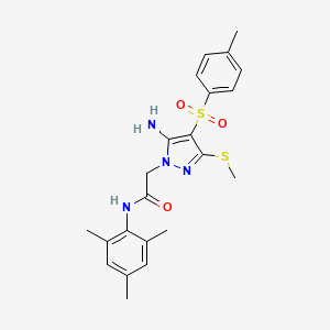 molecular formula C22H26N4O3S2 B2728800 2-(5-amino-3-(methylthio)-4-tosyl-1H-pyrazol-1-yl)-N-mesitylacetamide CAS No. 1019098-07-7