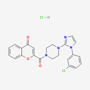 molecular formula C23H20Cl2N4O3 B2728826 2-(4-(1-(3-chlorophenyl)-1H-imidazol-2-yl)piperazine-1-carbonyl)-4H-chromen-4-one hydrochloride CAS No. 1216999-49-3