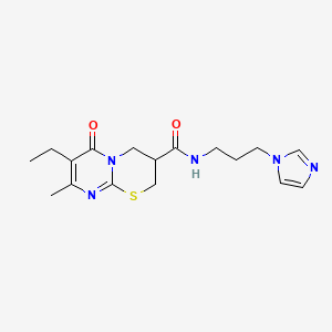 molecular formula C17H23N5O2S B2728835 N-(3-(1H-imidazol-1-yl)propyl)-7-ethyl-8-methyl-6-oxo-2,3,4,6-tetrahydropyrimido[2,1-b][1,3]thiazine-3-carboxamide CAS No. 1421525-53-2