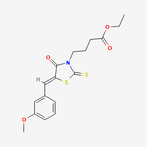 molecular formula C17H19NO4S2 B2728866 ethyl 4-[(5Z)-5-[(3-methoxyphenyl)methylidene]-4-oxo-2-sulfanylidene-1,3-thiazolidin-3-yl]butanoate CAS No. 476665-78-8