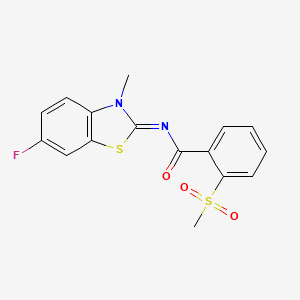molecular formula C16H13FN2O3S2 B2728902 (E)-N-(6-fluoro-3-methylbenzo[d]thiazol-2(3H)-ylidene)-2-(methylsulfonyl)benzamide CAS No. 896366-79-3