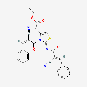 molecular formula C27H20N4O4S B2728925 Ethyl 2-[3-[(Z)-2-cyano-3-phenylprop-2-enoyl]-2-[(E)-2-cyano-3-phenylprop-2-enoyl]imino-1,3-thiazol-4-yl]acetate CAS No. 748773-35-5