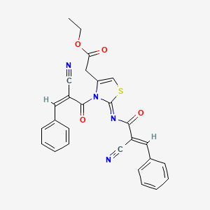 molecular formula C27H20N4O4S B2728925 乙酸-2-[3-[(Z)-2-氰-3-苯基丙-2-烯酰]-2-[(E)-2-氰-3-苯基丙-2-烯酰]亚胺-1,3-噻唑-4-基]乙酸乙酯 CAS No. 748773-35-5