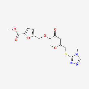molecular formula C16H15N3O6S B2728938 methyl 5-(((6-(((4-methyl-4H-1,2,4-triazol-3-yl)thio)methyl)-4-oxo-4H-pyran-3-yl)oxy)methyl)furan-2-carboxylate CAS No. 899745-24-5