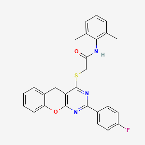 molecular formula C27H22FN3O2S B2728972 N-(2,6-dimethylphenyl)-2-((2-(4-fluorophenyl)-5H-chromeno[2,3-d]pyrimidin-4-yl)thio)acetamide CAS No. 899760-64-6