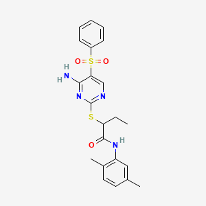 molecular formula C22H24N4O3S2 B2728991 2-((4-amino-5-(phenylsulfonyl)pyrimidin-2-yl)thio)-N-(2,5-dimethylphenyl)butanamide CAS No. 894946-84-0