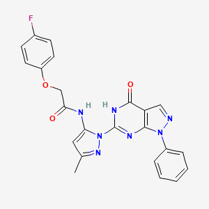 molecular formula C23H18FN7O3 B2729001 2-(4-氟苯氧基)-N-(3-甲基-1-(4-氧代-1-苯基-4,5-二氢-1H-嘧啶-6-基)-1H-嘧啶-5-基)乙酰胺 CAS No. 1019097-90-5
