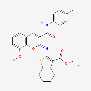 molecular formula C29H28N2O5S B2729002 (Z)-ethyl 2-((8-methoxy-3-(p-tolylcarbamoyl)-2H-chromen-2-ylidene)amino)-4,5,6,7-tetrahydrobenzo[b]thiophene-3-carboxylate CAS No. 329195-09-7