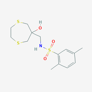 molecular formula C14H21NO3S3 B2729027 N-[(6-Hydroxy-1,4-dithiepan-6-yl)methyl]-2,5-dimethylbenzenesulfonamide CAS No. 2415632-51-6