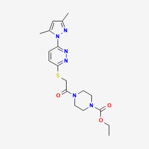 molecular formula C18H24N6O3S B2729028 ethyl 4-(2-((6-(3,5-dimethyl-1H-pyrazol-1-yl)pyridazin-3-yl)thio)acetyl)piperazine-1-carboxylate CAS No. 1334373-25-9