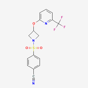 B2729045 4-((3-((6-(Trifluoromethyl)pyridin-2-yl)oxy)azetidin-1-yl)sulfonyl)benzonitrile CAS No. 2034606-54-5