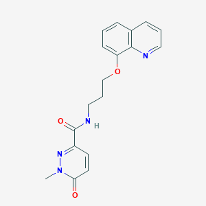 molecular formula C18H18N4O3 B2729058 1-methyl-6-oxo-N-(3-(quinolin-8-yloxy)propyl)-1,6-dihydropyridazine-3-carboxamide CAS No. 1235118-73-6