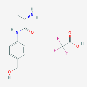 molecular formula C12H15F3N2O4 B2729062 (2S)-2-Amino-N-[4-(hydroxymethyl)phenyl]propanamide;2,2,2-trifluoroacetic acid CAS No. 2413847-98-8
