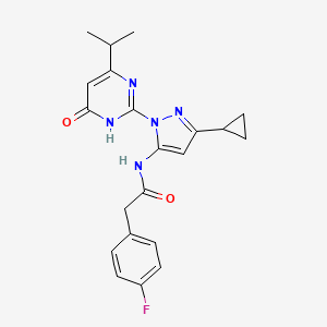 molecular formula C21H22FN5O2 B2729064 N-(3-cyclopropyl-1-(4-isopropyl-6-oxo-1,6-dihydropyrimidin-2-yl)-1H-pyrazol-5-yl)-2-(4-fluorophenyl)acetamide CAS No. 1207028-02-1