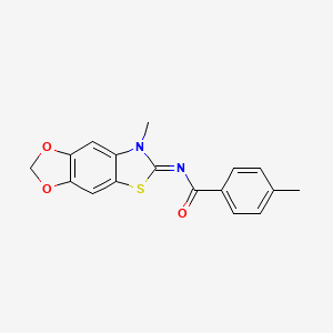 4-methyl-N-(7-methyl-[1,3]dioxolo[4,5-f][1,3]benzothiazol-6-ylidene)benzamide