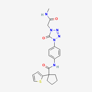 molecular formula C20H22N6O3S B2729086 N-(4-(4-(2-(methylamino)-2-oxoethyl)-5-oxo-4,5-dihydro-1H-tetrazol-1-yl)phenyl)-1-(thiophen-2-yl)cyclopentanecarboxamide CAS No. 1396684-04-0