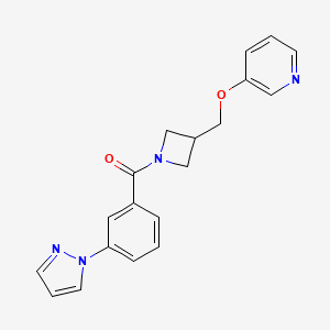 molecular formula C19H18N4O2 B2729093 (3-Pyrazol-1-ylphenyl)-[3-(pyridin-3-yloxymethyl)azetidin-1-yl]methanone CAS No. 2380010-29-5