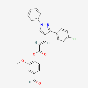 molecular formula C26H19ClN2O4 B2729098 (4-formyl-2-methoxyphenyl) (E)-3-[3-(4-chlorophenyl)-1-phenylpyrazol-4-yl]prop-2-enoate CAS No. 381209-94-5