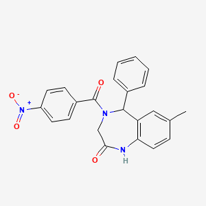 molecular formula C23H19N3O4 B2729101 7-甲基-4-(4-硝基苯甲酰)-5-苯基-4,5-二氢-1H-苯并[e][1,4]二氮杂环-2(3H)-酮 CAS No. 312606-58-9
