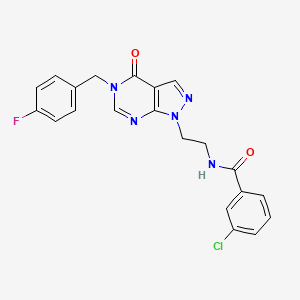 molecular formula C21H17ClFN5O2 B2729105 3-chloro-N-(2-(5-(4-fluorobenzyl)-4-oxo-4,5-dihydro-1H-pyrazolo[3,4-d]pyrimidin-1-yl)ethyl)benzamide CAS No. 922137-93-7
