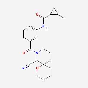 molecular formula C22H27N3O3 B2729115 N-(3-{7-cyano-1-oxa-8-azaspiro[5.5]undecane-8-carbonyl}phenyl)-2-methylcyclopropane-1-carboxamide CAS No. 2093641-25-7