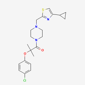 molecular formula C21H26ClN3O2S B2729118 2-(4-Chlorophenoxy)-1-(4-((4-cyclopropylthiazol-2-yl)methyl)piperazin-1-yl)-2-methylpropan-1-one CAS No. 1105223-10-6