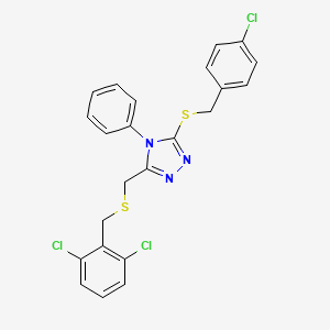molecular formula C23H18Cl3N3S2 B2729122 4-chlorobenzyl 5-{[(2,6-dichlorobenzyl)sulfanyl]methyl}-4-phenyl-4H-1,2,4-triazol-3-yl sulfide CAS No. 344271-34-7