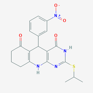 molecular formula C20H20N4O4S B2729127 2-(isopropylthio)-5-(3-nitrophenyl)-7,8,9,10-tetrahydropyrimido[4,5-b]quinoline-4,6(3H,5H)-dione CAS No. 627046-33-7