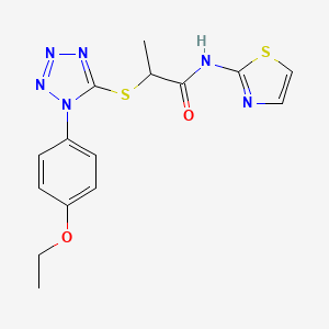 molecular formula C15H16N6O2S2 B2729131 2-((1-(4-ethoxyphenyl)-1H-tetrazol-5-yl)thio)-N-(thiazol-2-yl)propanamide CAS No. 887348-78-9