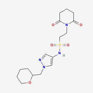 molecular formula C16H24N4O5S B2729132 2-(2,6-dioxopiperidin-1-yl)-N-(1-((tetrahydro-2H-pyran-2-yl)methyl)-1H-pyrazol-4-yl)ethanesulfonamide CAS No. 2034613-08-4