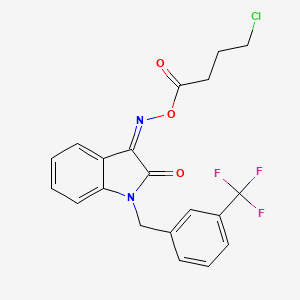 molecular formula C20H16ClF3N2O3 B2729134 3-{[(4-chlorobutanoyl)oxy]imino}-1-[3-(trifluoromethyl)benzyl]-1,3-dihydro-2H-indol-2-one CAS No. 321429-87-2