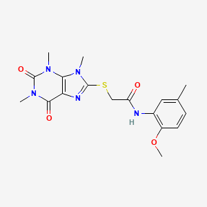 molecular formula C18H21N5O4S B2729135 N-(2-methoxy-5-methylphenyl)-2-(1,3,9-trimethyl-2,6-dioxopurin-8-yl)sulfanylacetamide CAS No. 897454-19-2