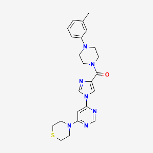 molecular formula C23H27N7OS B2729144 (1-(6-硫吗啉基嘧啶-4-基)-1H-咪唑-4-基)(4-(间甲苯基)哌嗪-1-基)甲酮 CAS No. 1251632-52-6