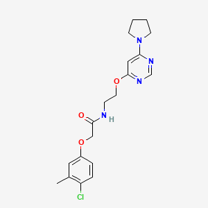 molecular formula C19H23ClN4O3 B2729146 2-(4-chloro-3-methylphenoxy)-N-(2-((6-(pyrrolidin-1-yl)pyrimidin-4-yl)oxy)ethyl)acetamide CAS No. 1203085-21-5