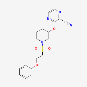molecular formula C18H20N4O4S B2729148 3-((1-((2-Phenoxyethyl)sulfonyl)piperidin-3-yl)oxy)pyrazine-2-carbonitrile CAS No. 2034479-88-2