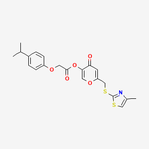 molecular formula C21H21NO5S2 B2729150 6-(((4-methylthiazol-2-yl)thio)methyl)-4-oxo-4H-pyran-3-yl 2-(4-isopropylphenoxy)acetate CAS No. 896305-97-8