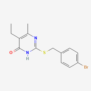 molecular formula C14H15BrN2OS B2729152 2-((4-bromobenzyl)thio)-5-ethyl-6-methylpyrimidin-4(3H)-one CAS No. 677767-93-0