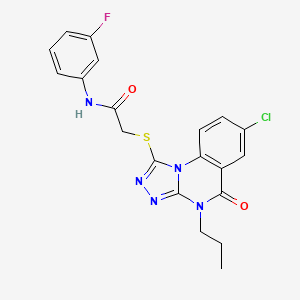 molecular formula C20H17ClFN5O2S B2729154 2-((7-chloro-5-oxo-4-propyl-4,5-dihydro-[1,2,4]triazolo[4,3-a]quinazolin-1-yl)thio)-N-(3-fluorophenyl)acetamide CAS No. 1110963-39-7