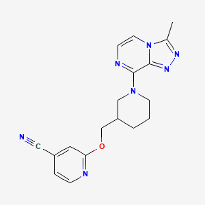 molecular formula C18H19N7O B2729172 2-[[1-(3-甲基-[1,2,4]三唑并[4,3-a]吡嗪-8-基)哌啶-3-基]甲氧基]吡啶-4-碳腈 CAS No. 2380085-10-7