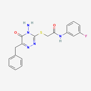 molecular formula C18H16FN5O2S B2729175 2-[(4-amino-6-benzyl-5-oxo-4,5-dihydro-1,2,4-triazin-3-yl)sulfanyl]-N-(3-fluorophenyl)acetamide CAS No. 886958-83-4
