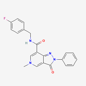 molecular formula C21H17FN4O2 B2729176 N-(4-fluorobenzyl)-5-methyl-3-oxo-2-phenyl-3,5-dihydro-2H-pyrazolo[4,3-c]pyridine-7-carboxamide CAS No. 921574-30-3
