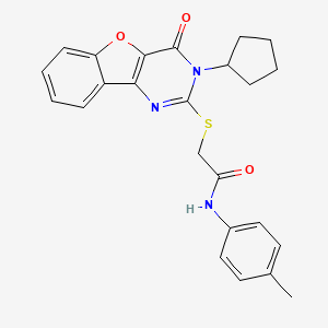 molecular formula C24H23N3O3S B2729180 2-[(3-cyclopentyl-4-oxo-3,4-dihydro[1]benzofuro[3,2-d]pyrimidin-2-yl)sulfanyl]-N-(4-methylphenyl)acetamide CAS No. 899742-41-7