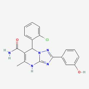 molecular formula C19H16ClN5O2 B2729181 7-(2-Chlorophenyl)-2-(3-hydroxyphenyl)-5-methyl-4,7-dihydro-[1,2,4]triazolo[1,5-a]pyrimidine-6-carboxamide CAS No. 539814-85-2