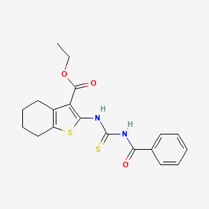 molecular formula C19H20N2O3S2 B2729200 Ethyl 2-(3-benzoylthioureido)-4,5,6,7-tetrahydrobenzo[b]thiophene-3-carboxylate CAS No. 53162-41-7
