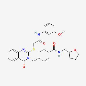 4-[[2-[2-(3-methoxyanilino)-2-oxoethyl]sulfanyl-4-oxoquinazolin-3-yl]methyl]-N-(oxolan-2-ylmethyl)cyclohexane-1-carboxamide