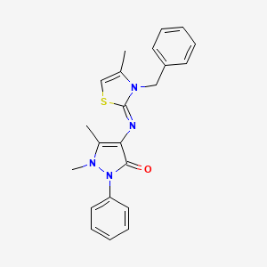 molecular formula C22H22N4OS B2729211 4-[(3-Benzyl-4-methyl-1,3-thiazol-2-ylidene)amino]-1,5-dimethyl-2-phenylpyrazol-3-one CAS No. 1164543-24-1