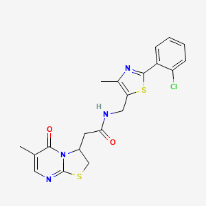 molecular formula C20H19ClN4O2S2 B2729217 N-((2-(2-chlorophenyl)-4-methylthiazol-5-yl)methyl)-2-(6-methyl-5-oxo-3,5-dihydro-2H-thiazolo[3,2-a]pyrimidin-3-yl)acetamide CAS No. 1421452-78-9