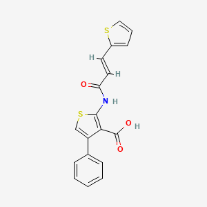 molecular formula C18H13NO3S2 B2729221 (E)-4-phenyl-2-(3-(thiophen-2-yl)acrylamido)thiophene-3-carboxylic acid CAS No. 1815599-41-7