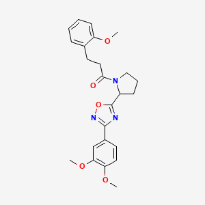 molecular formula C24H27N3O5 B2729224 3-(3,4-Dimethoxyphenyl)-5-{1-[3-(2-methoxyphenyl)propanoyl]pyrrolidin-2-yl}-1,2,4-oxadiazole CAS No. 1795467-71-8