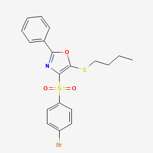 molecular formula C19H18BrNO3S2 B2729226 4-((4-Bromophenyl)sulfonyl)-5-(butylthio)-2-phenyloxazole CAS No. 850926-33-9